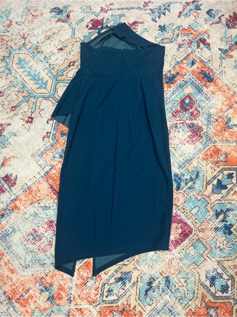 Strapless Teal Ruffle Midi Dress - Picture 5 of 8